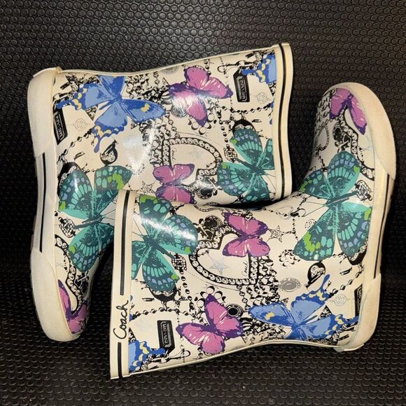 Coach Retired Ursula Butterfly Y2K Rubber Rainboots Shoes Boots Womens Size 7B - Picture 5 of 8